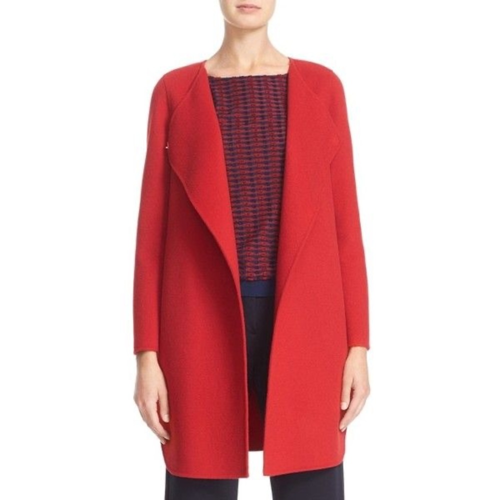 Armani Collezioni Double Faced Wool Cashmere Collarless Coat